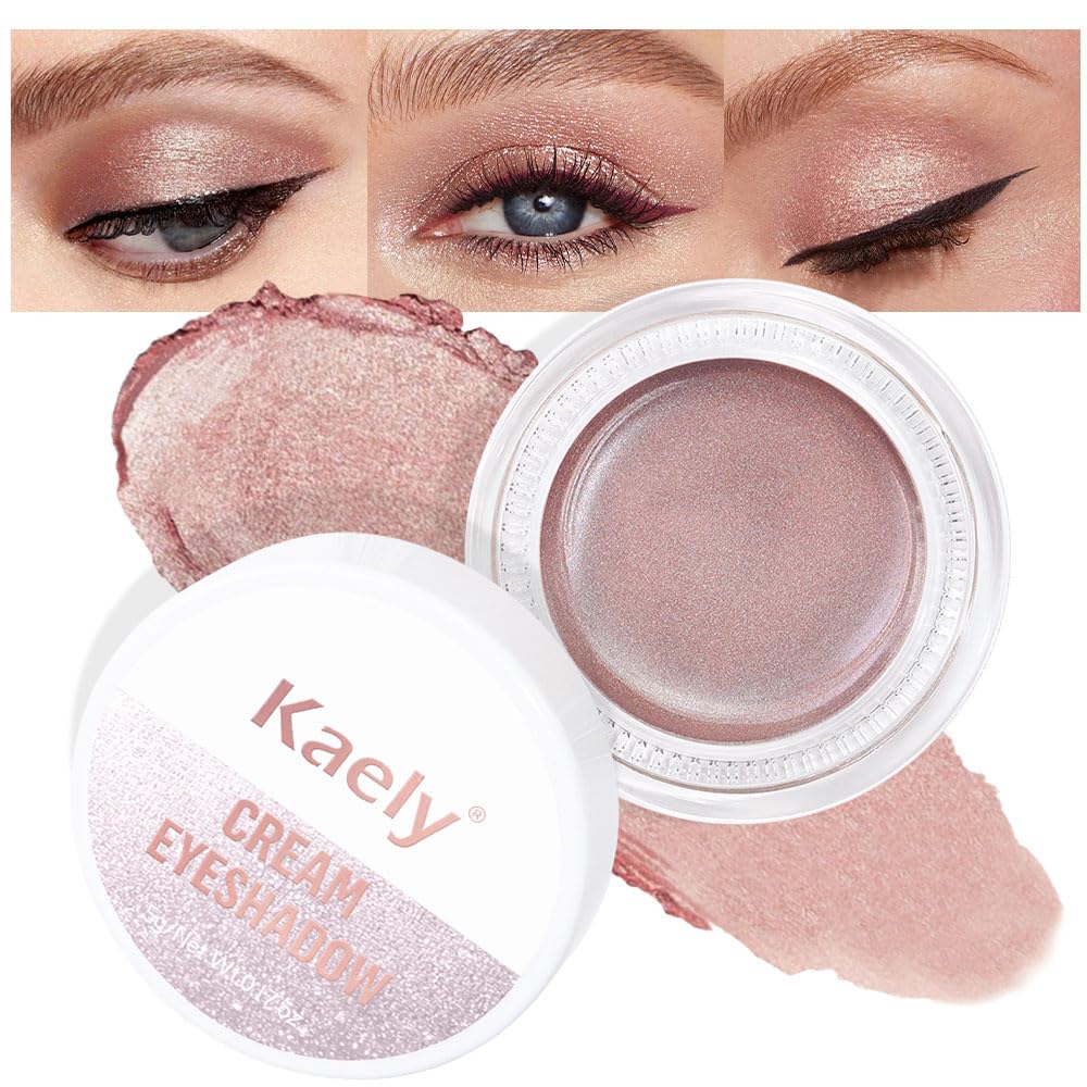evpct Single Cream Eye Shadow Pallette Pot Makeup for older Women, Antique Rose Mauve Pearl Shimmer Glitter Metallic Monochrome Cream to Powder Eyeshadow Palette Eye Brightener, Waterproof Blendable