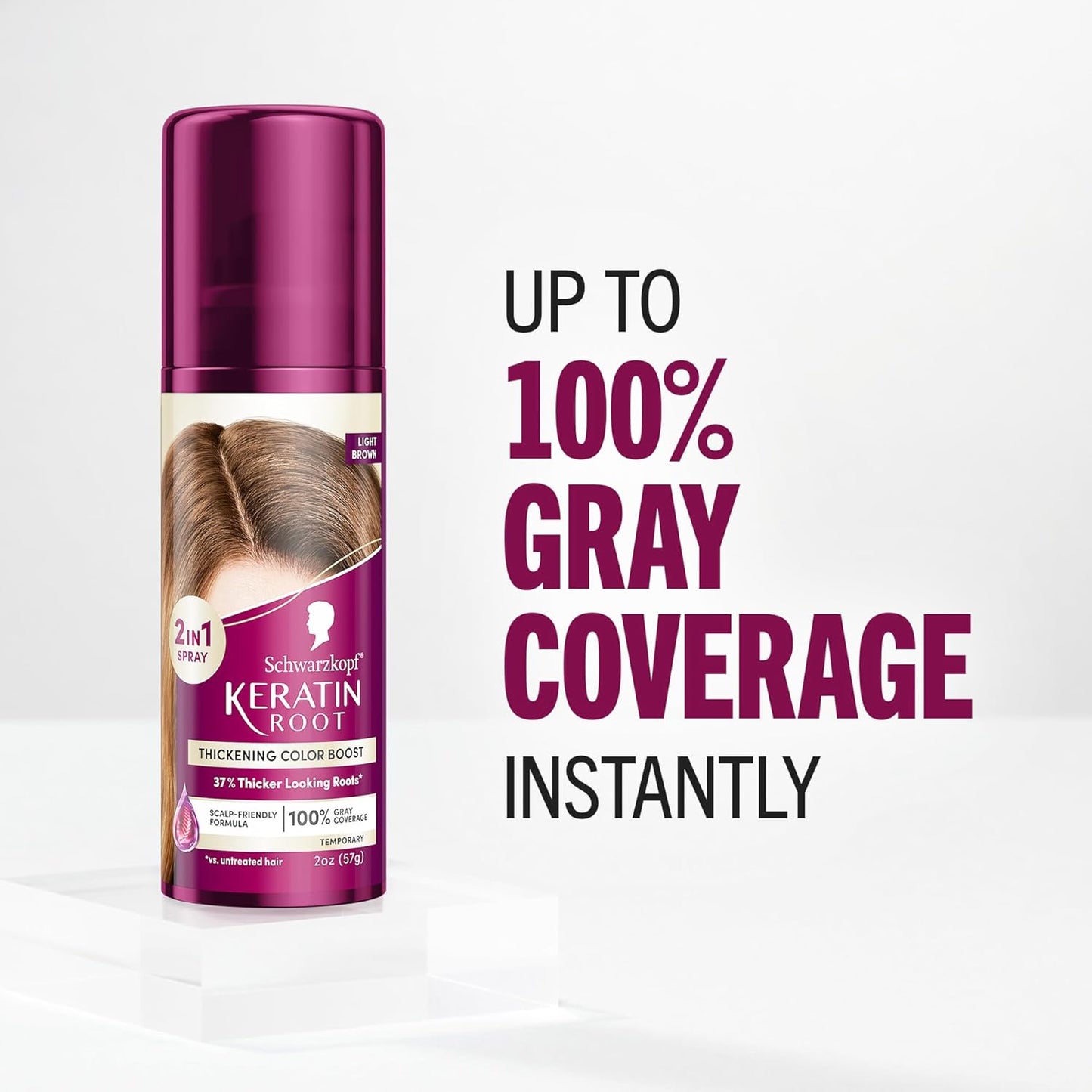 Schwarzkopf Keratin Color Root Temporary Hair Color Spray, Light Brown - Salon Inspired Temporary Hair Dye, for up 100% Gray Coverage and Thicker Looking Roots, Ammonia free