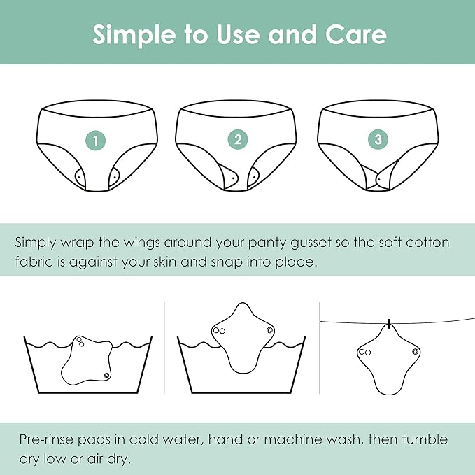 wegreeco 6 Pcs Reusable Menstrual Pads, Ultra Absorbent Cloth Pads for Heavy Flow, Sanitary for Teens, Women, Nonslip, Grey Inner, Black Outer, X-Large