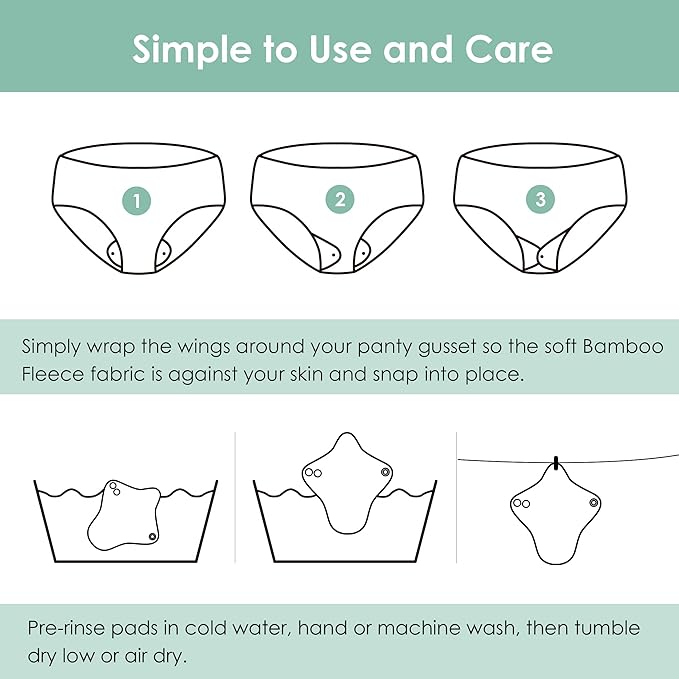 wegreeco 6 Pcs Reusable Menstrual Pads, Ultra Absorbent Cloth Pads for Heavy Flow, Sanitary for Teens, Women, Nonslip, Inner Mustard Yellow, Grey, Beige, Rose Gold Outer, L