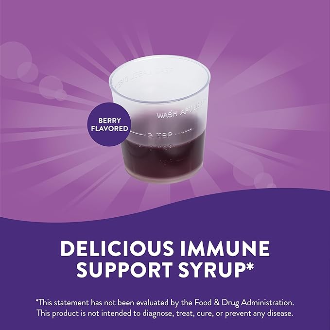 Nature's Way Sambucus Immune Syrup, Elderberry Extract, Vitamin C, Zinc, Echinacea, Propolis, Daily Immune Support*, Antioxidant Support*, Gluten free, Vegetarian, 8 Fl Oz
