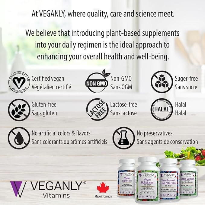 Vegan Advanced Hair Nail Skin One-Daily, 90 Veggie Caps - Antioxidant Enriched - Improve Hair, Improve Skin Health and Nail Health - Plant Based with Biotin & Natural Superfood