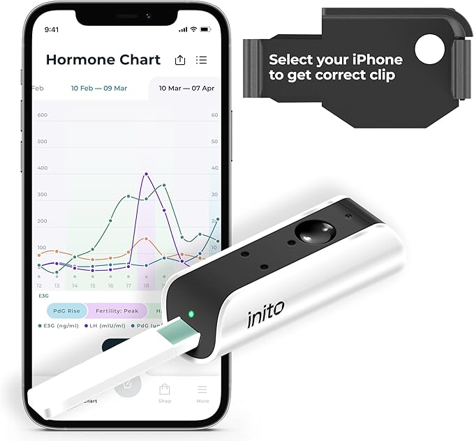 Inito Fertility Monitor & Hormone Tracker for Women | Estrogen, LH, PdG (Urine Metabolite of progesterone), FSH | Track and Confirm Ovulation | Includes 15 Test Strips (iPhone Xs Max / 11 Pro Max)
