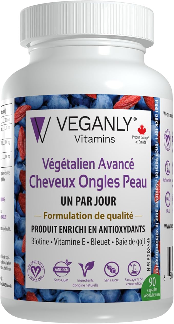 Vegan Advanced Hair Nail Skin One-Daily, 90 Veggie Caps - Antioxidant Enriched - Improve Hair, Improve Skin Health and Nail Health - Plant Based with Biotin & Natural Superfood