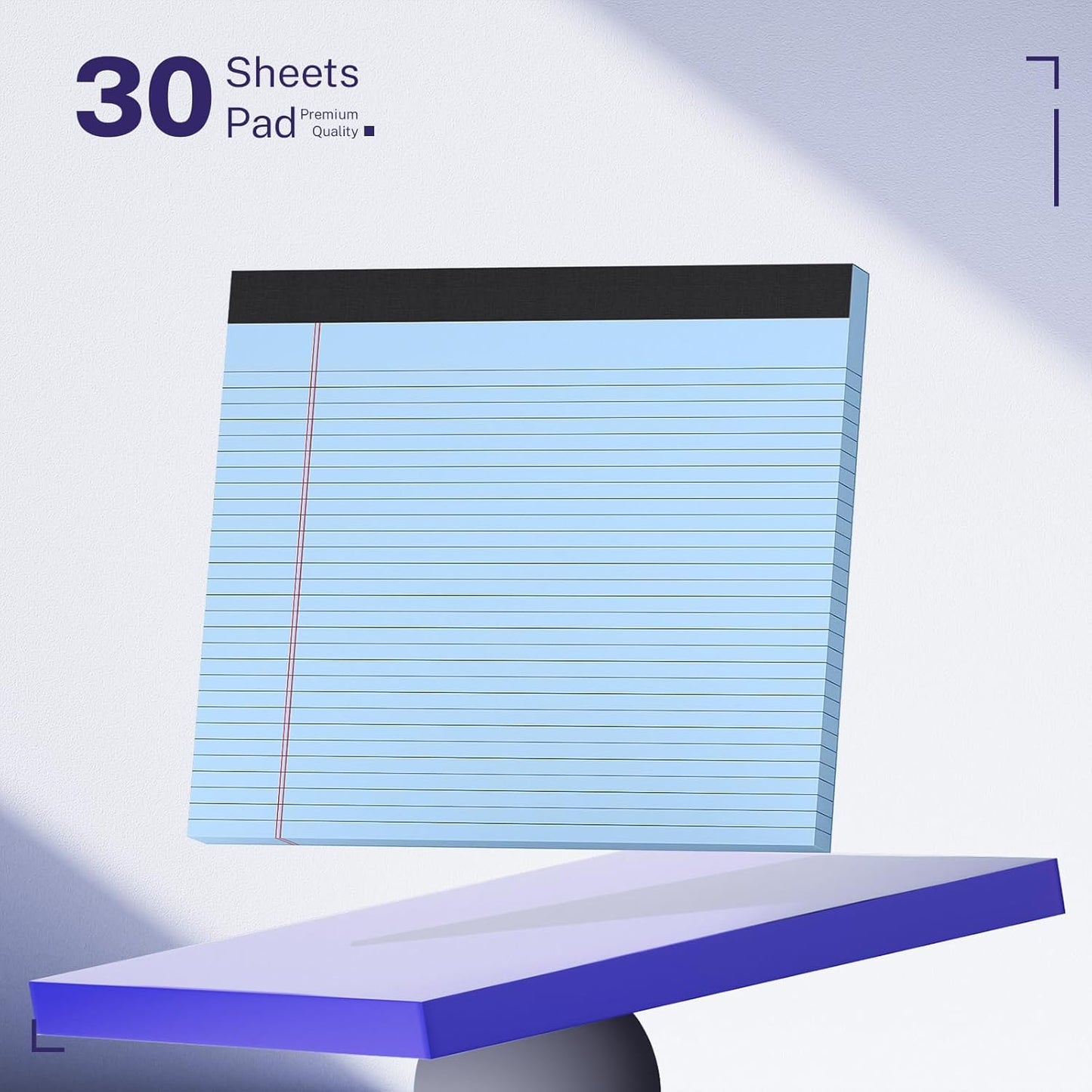 3 Pack Wide Legal Pads 11" x 9.5" (Landscape Format) Blue College Ruled Note Pad Narrow Ruled 30 Sheets per Notepad Perforated Writing Paper with Thick Backboard Horizontal Pads of Paper