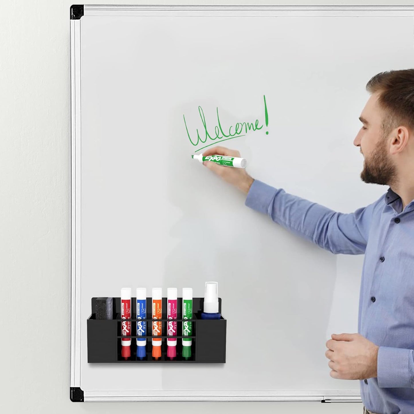 HBlife Acrylic Magnetic Dry Erase Marker Holder for Whiteboard, Wall Mount 10 Slots Magnet Pen Pencil Holder for Fridge Refrigerator, Locker Organizer Accessories for School Classroom Office, Black