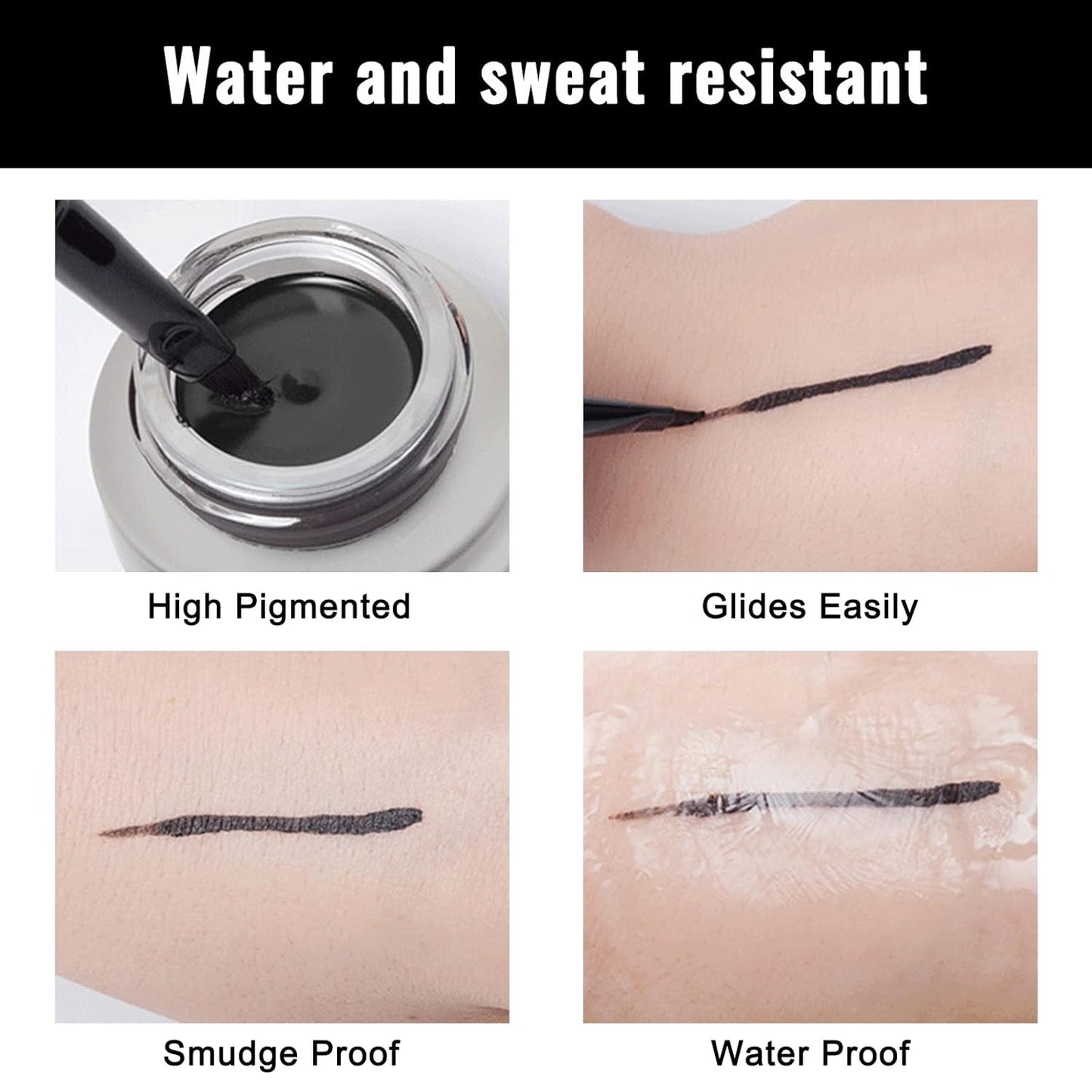 Erinde Blue Gel Eyeliner, Waterproof Cream Eyeliner Gel Pot, High-Intensity Pigments Long Lasting Smudge-Proof Eye Liner Halloween Makeup, Waterline Matte Eye Liner with 2PCS Brushes, 03 Blue