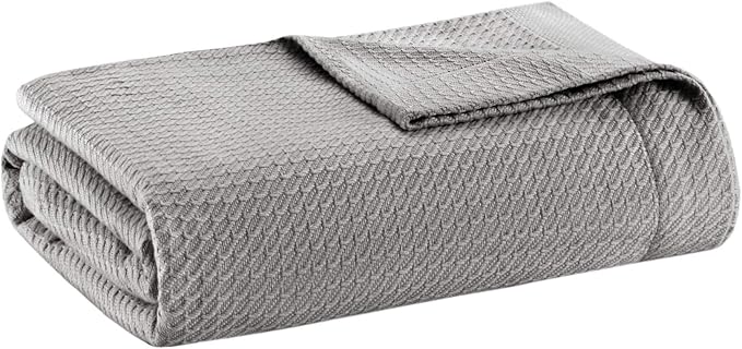 Madison Park Egyptian Cotton Luxury Blanket Grey 66x90 Twin Size Knit Premium Soft Cozy 100% Cerified Egyptian Cotton For Bed, Couch or Sofa