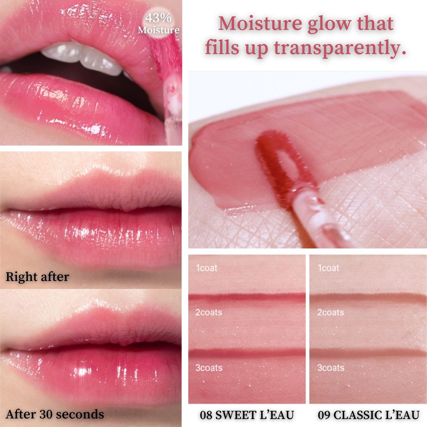 BBIA L’EAU Tint – Glossy & Glow Lip Stain, Watery Lip Tint, Non-Sticky, High Shine Finish, Long-lasting, Moisturizing, Lightweight, Natural, Daily Use, Vegan, Korean Lip Makeup (02 FLEUR L'EAU)