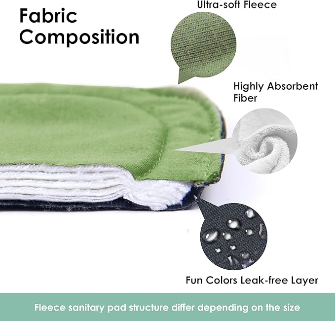 wegreeco 6 Pcs Reusable Menstrual Pads, Ultra Absorbent Cloth Pads for Heavy Flow, Sanitary for Teens, Women, Nonslip Panty Liners + Bag (Mustard Yellow, Grey, Beige, S)