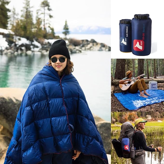 Horizon Hound Down Camping Blanket - Outdoor Travel Quilt | Sustainable, Insulated, Lightweight & Warm Gear for Sleep, Camping, Stadium, Hiking & Festivals | Water Resistant, Packable & Compact