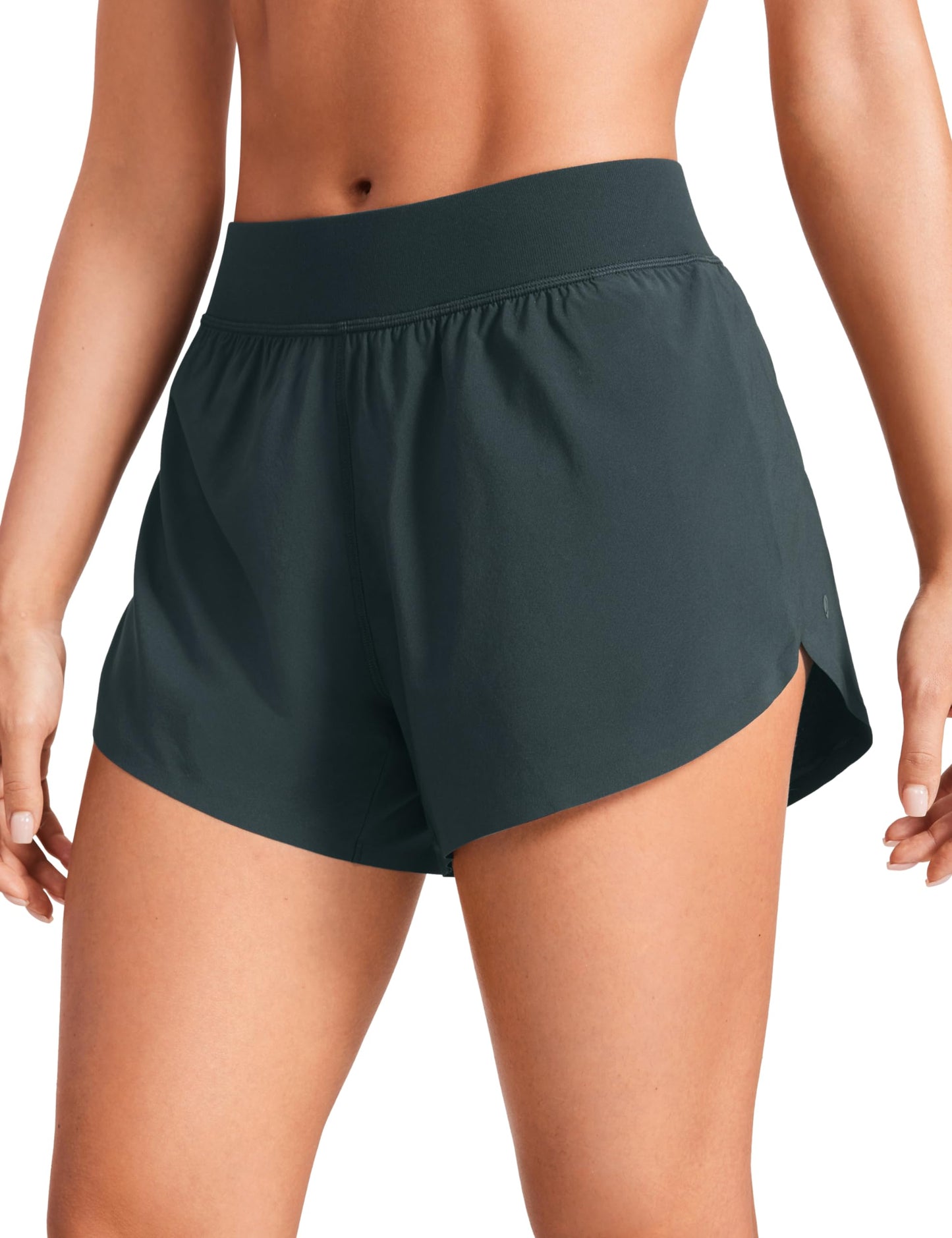 CRZ YOGA Mid Waisted Dolphin Athletic Shorts for Women Lightweight High Split Gym Workout Shorts with Liner Quick Dry Melanite XX-Small