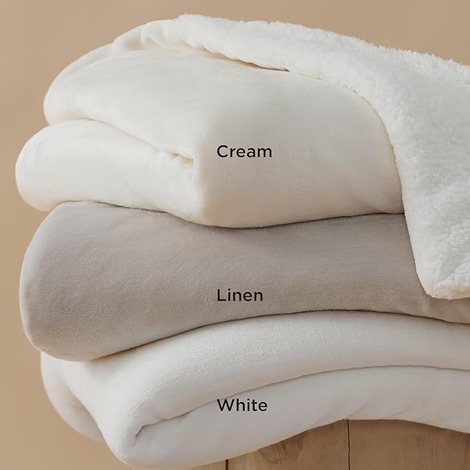 Bedsure Sherpa Fleece Throw Blanket Twin Size for Couch - Thick and Warm, Soft Fuzzy Plush Twin Blanket for Winter, Cream, 60x80 Inches