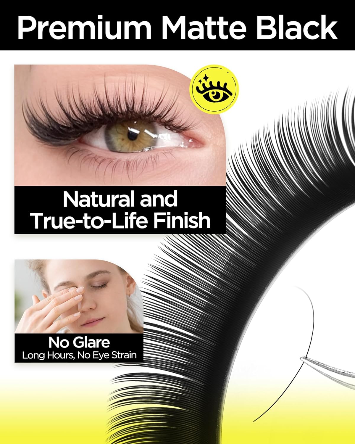 BEYELIAN Classic Volume Lash Extensions, C D D+ Curl 7-15mm 0.03-0.20mm Thickness Matte Black Semi Permanent Volume Eyelash Extensions Professional Salon Use (0.15 D+ 11mm)