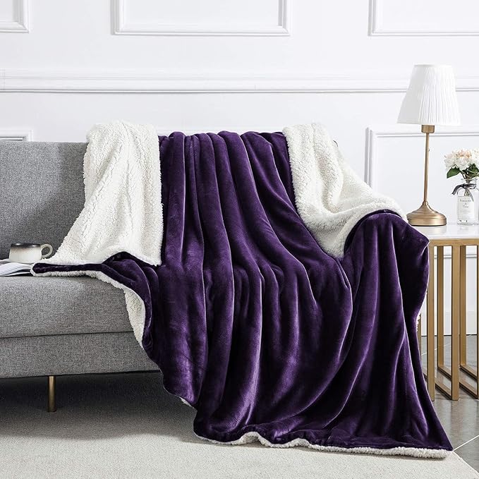 IR Imperial Rooms Sherpa Fleece Throw Blanket Twin Size for Couch - Thick and Warm Fluffy Purple Blankets for Winter, Soft and Fuzzy Twin Blanket for Bed, 60x80 Inches