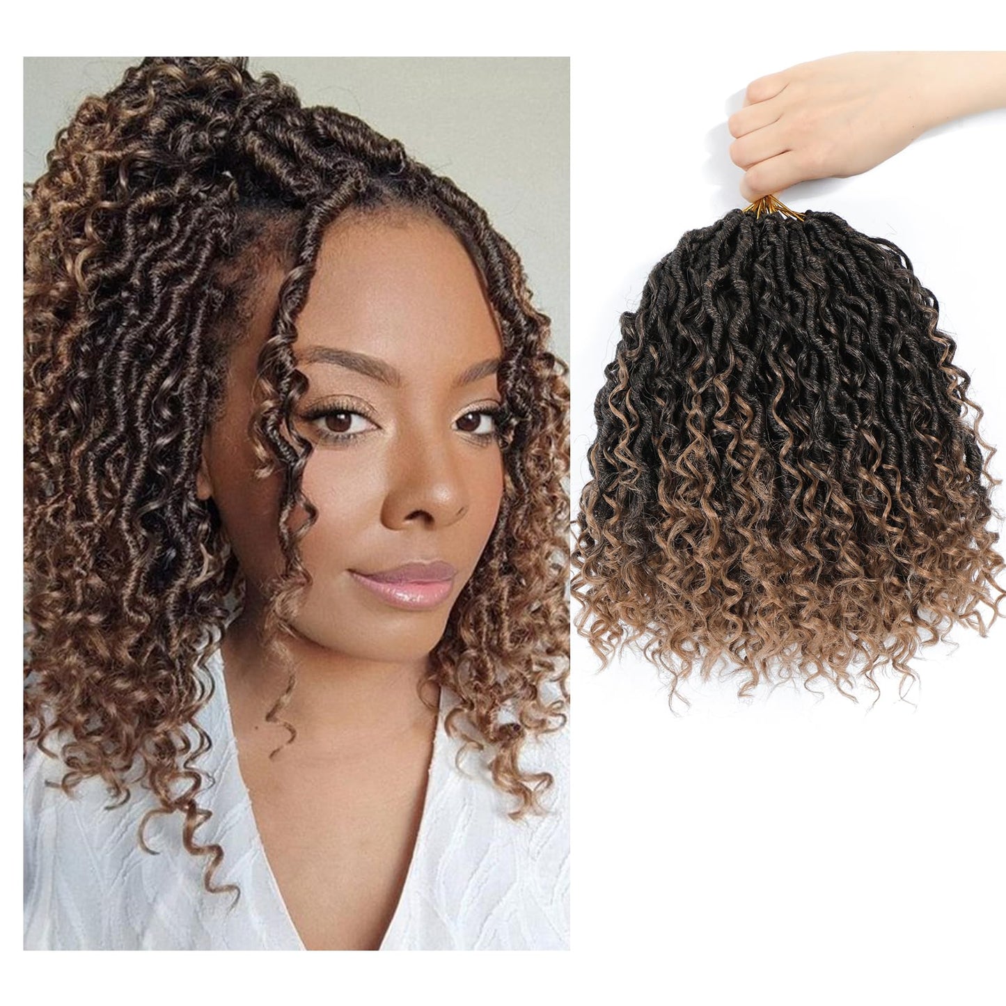 SamBraid Goddess Locs Crochet Hair 10 Inch, 8 Packs New Goddess Faux Locs Crochet Hair for Black Women, Boho Hippie Locs, River Locs Crochet Hair with Curly Ends (10Inch, 8Packs, T27#)