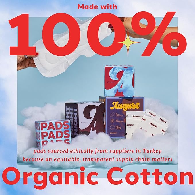 August Menstrual Organic Cover Pads for Women & Anyone Who Menstruates, Super Absorbency, 32 HSA FSA Eligible Super Pads, Fragrance Free, Organic Pads with Wings (1 Box of 32/2 Boxes of 16)