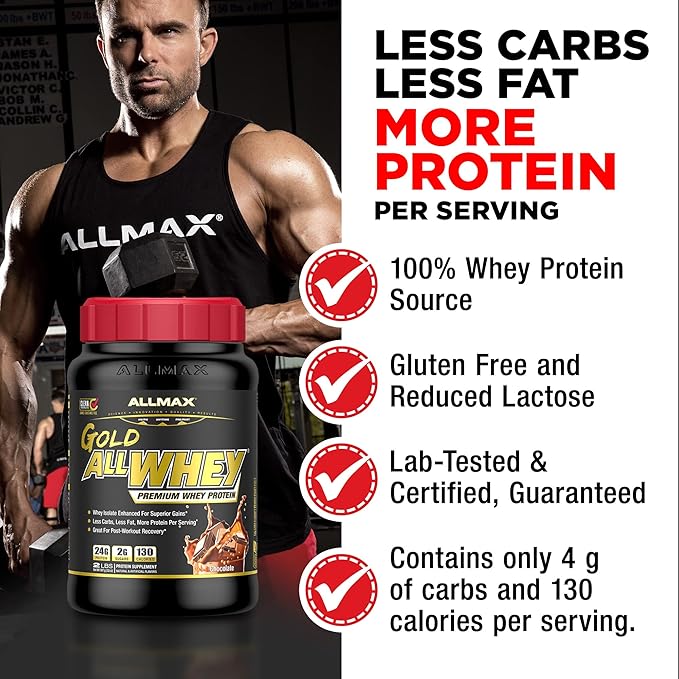 ALLMAX GOLD ALLWHEY, Chocolate Peanut Butter - 5 lb - 24 Grams of Protein Per Scoop - Gluten Free, Low Carb & Low Sugar - Approx. 71 Servings