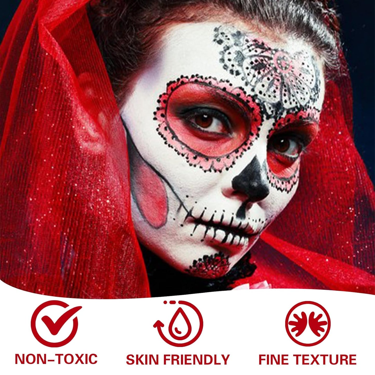 3 Colors Black White Red Face Body Paint Clown Makeup Palette Professional Face Paint for Halloween Cosplay Sfx Joker Zombie Vampire Makeup