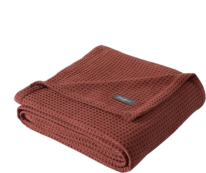 Eddie Bauer Blanket Soft Waffle Weave Bedding, Medium Weight Bedroom Decor, Softens Every Wash, Queen, Orange