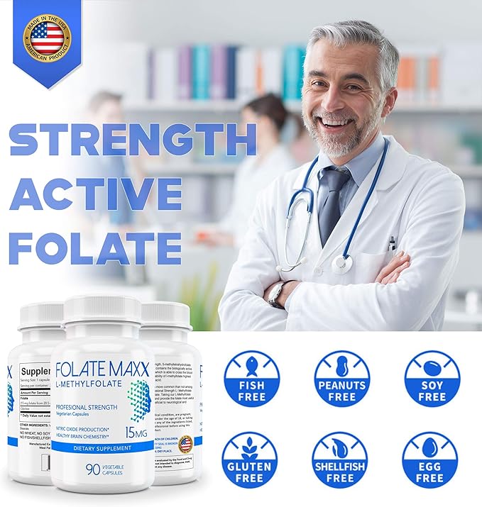 L-Methylfolate 15mg - 90 Capsules - Professional Strength Active Methyl Folate - 5-MTHF Supplement for Men & Women - Non GMO, Gluten Free, No Fillers