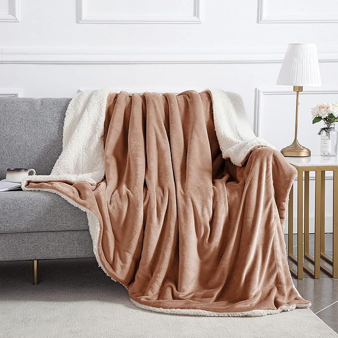 IR Imperial Rooms Sherpa Blankets Queen Size - Thick and Warm Blankets for Winter, Reversible Soft and Fuzzy Fluffy Queen Size Blanket for Bed, Camel, 90x90 Inches