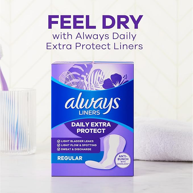Always Anti-Bunch Xtra Protection Daily Liners, Long Length, Unscented, 136 Count x 2 (272 Count Total)