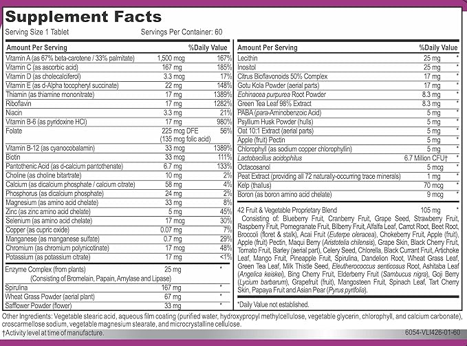 Hybrid Nutraceuticals MiracleMulti Women Multivitamin with Probiotics, Biotin, Folic Acid, Enzymes + Fruit & Vegetable Blend - Immune Support, Heart Health, Energy: 60 Servings (Non-GMO)