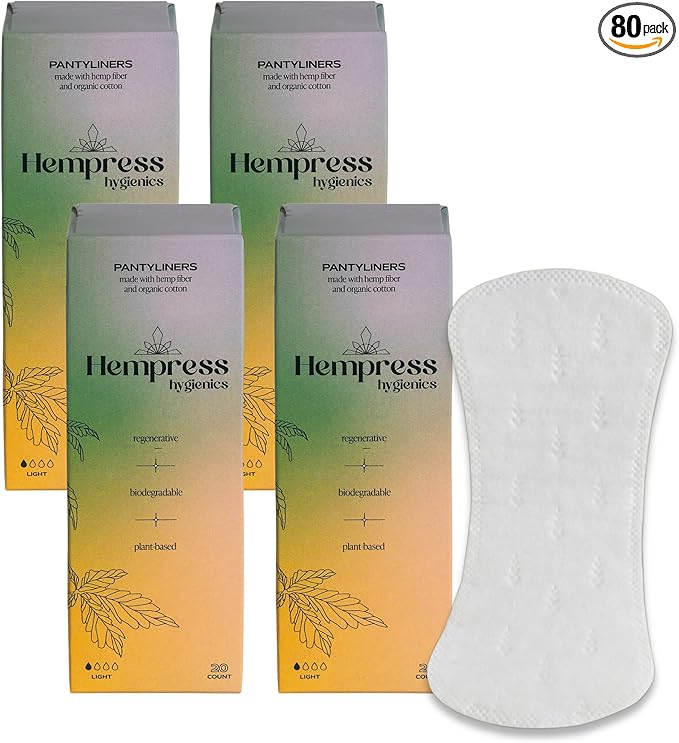 Hempress Panty Liners for Women, 80 Count, Feminine Care Organic Pads, Light Absorbency Comfortable Discreet Pantiliners, Cotton Menstrual Sanitary Napkins, Fragrance Free, Skin Friendly & Breathable