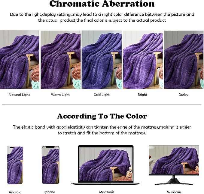 NEWCOSPLAY Super Soft Throw Blanket Purple Premium Silky Flannel Fleece 3D Waffle Checkered Lightweight Bed Blanket All Season Use (Dark Purple, Throw(50"x70"))