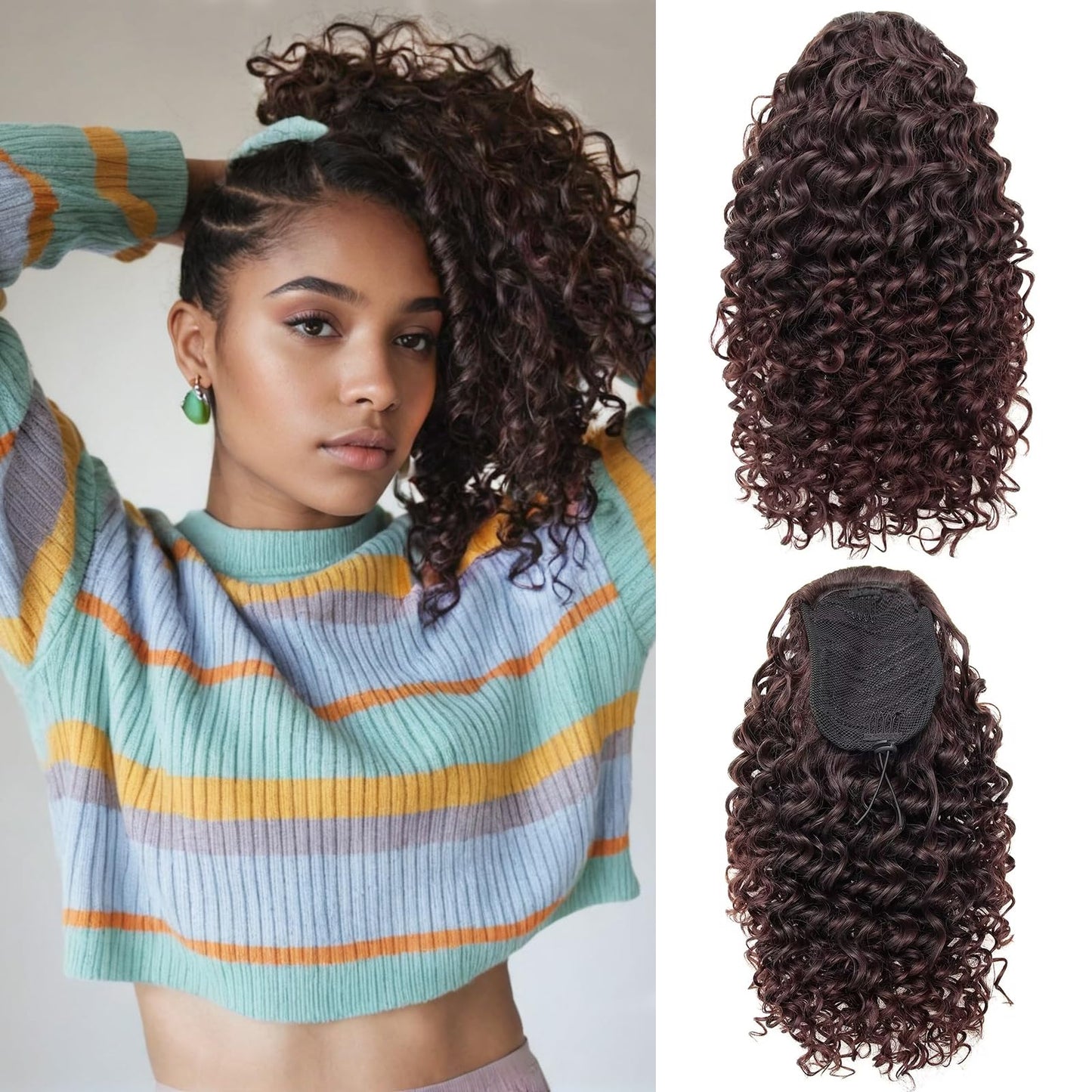 Ponytail Extension,Curly Wavy Ponytail Drawstring Ponytail Hair Extensions for Women Natural Wavy Synthetic Hairpiece for African Women Daily Use party(2/33, 14inch)