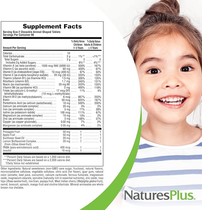 Natures Plus Animal Parade Children's Chewable Multivitamin - Orange Flavor - 180 Animal-Shaped Tablets - Promotes Health & Well-Being - Vegetarian, Gluten Free - 90 Servings