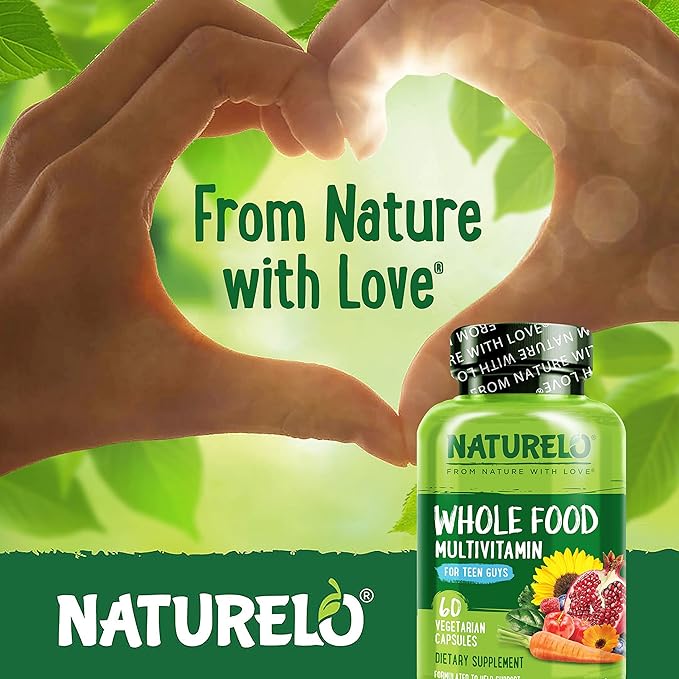 NATURELO Teen Multivitamin - Whole Food Multivitamin for Teenage Boys - Minerals Supplement for Active Kids - with Plant Extracts - Non-GMO - Vegan & Vegetarian - 60 Capsules (Pack of 2)