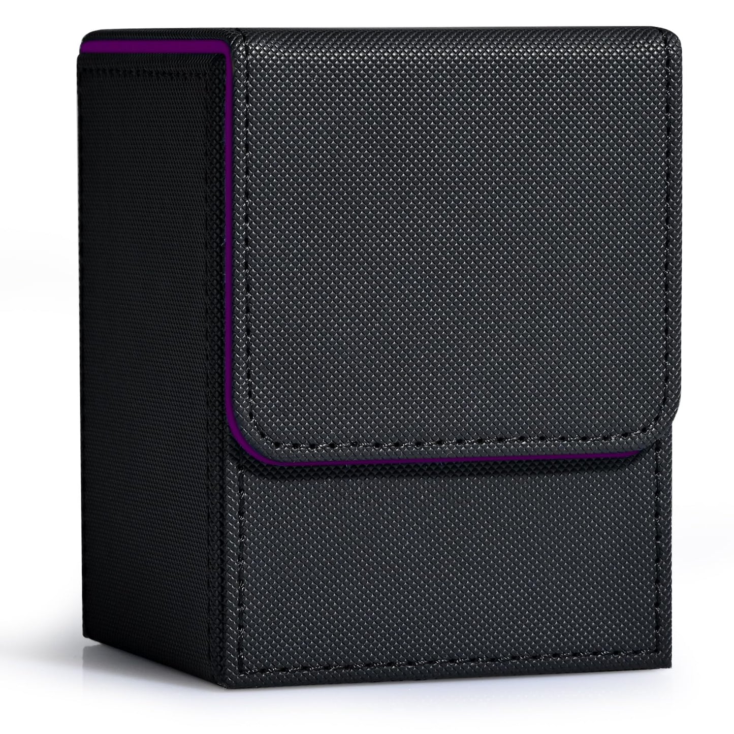 ZLCA Card Deck Box for Trading Cards, MTG YuGiOh Deck Case Holds 100+ Single Sleeved Cards, PU Leather Magnetic Card Storage Box Fits for TCG CCG Magic Game Cards (Black& Purple)