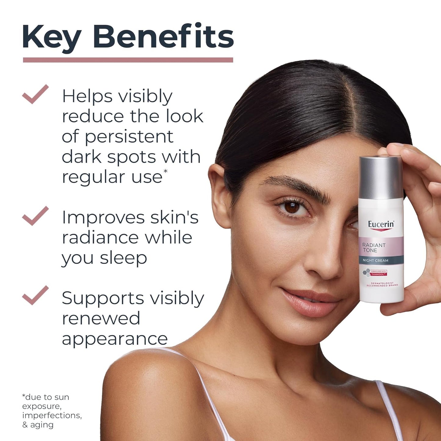 Eucerin Radiant Tone Night Cream, Dark Spot Corrector with Thiamidol, Night Moisturizer for Face Helps Visibly Reduce the Look of Persistent Dark Spots, All Skin Types, 1.7 Oz Bottle
