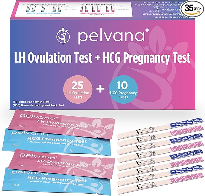 Pelvana 35 Ovulation and Pregnancy Test Strips Combo Kit - 25 LH Ovulation Test Strips + 10 HCG Pregnancy Tests - Identify Your Peak Fertility Days - Ideal for Women Trying to Get Pregnant Naturally