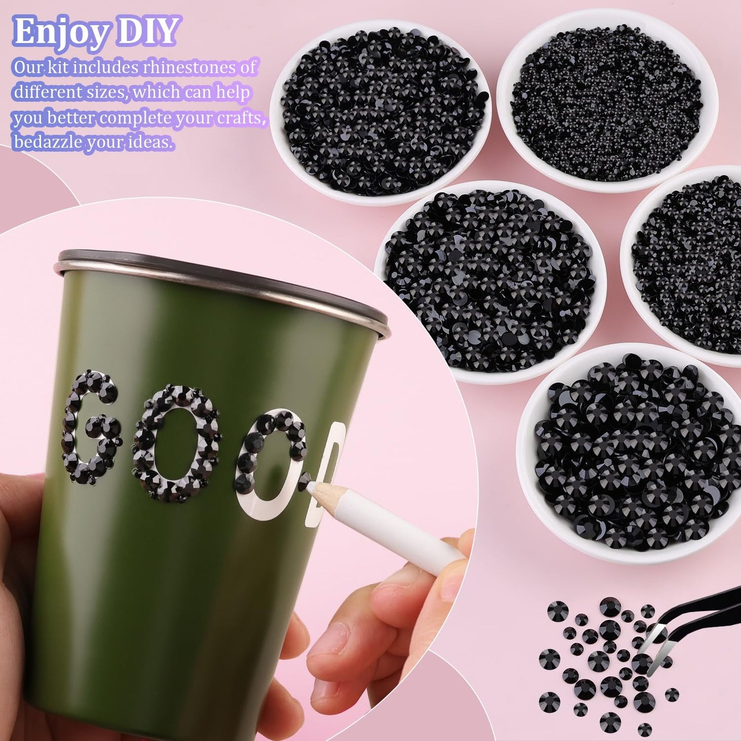 30000Pcs Black Rhinestones for Bedazzling with B7000 Jewelry Glue, Bedazzler Kit Flatback Gems, Resin Rhinestones for Crafting Crafts Clothing Shoes Fabric Nail Art Assorted Size 2/3/4/5/6mm