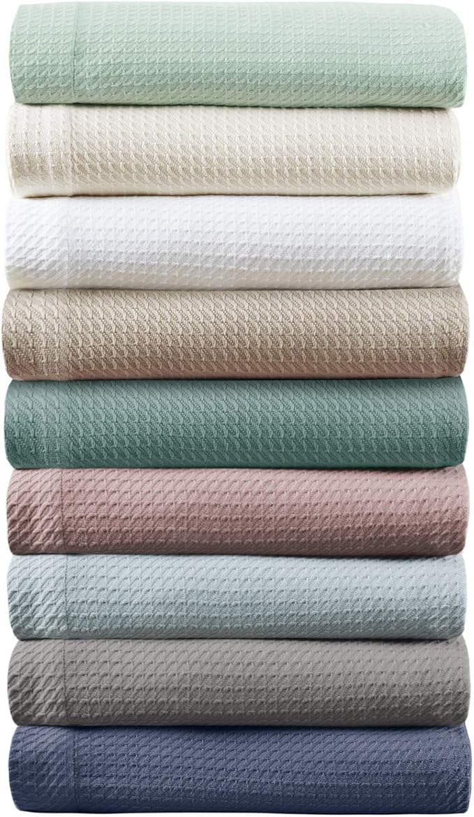 Madison Park Soft Certified 100% Egyptian Cotton Breathable Cozy Blanket, Premium Waffle Knit Classic Design, Luxury All Season Lightweight Cover for Bed, Couch and Sofa, Khaki Full/Queen(90"x90")
