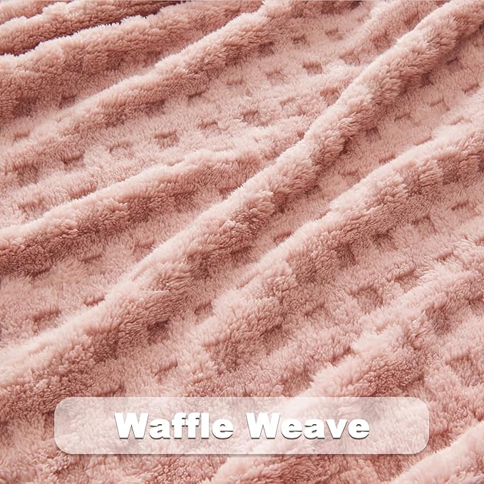 NEWCOSPLAY Super Soft King Blanket Pink Premium Silky Flannel Fleece 3D Waffle Checkered Lightweight Bed Blanket All Season Use (Pink, King(90"x110"))