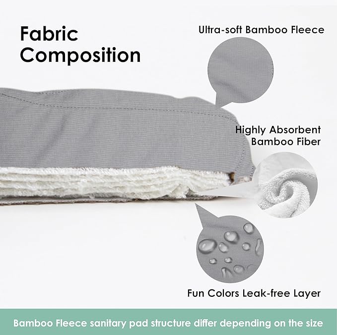 wegreeco 6 Pcs Reusable Menstrual Pads, Ultra Absorbent Cloth Pads for Heavy Flow, Sanitary for Teens, Women, Nonslip, Grey Inner, Grey Outer, Small