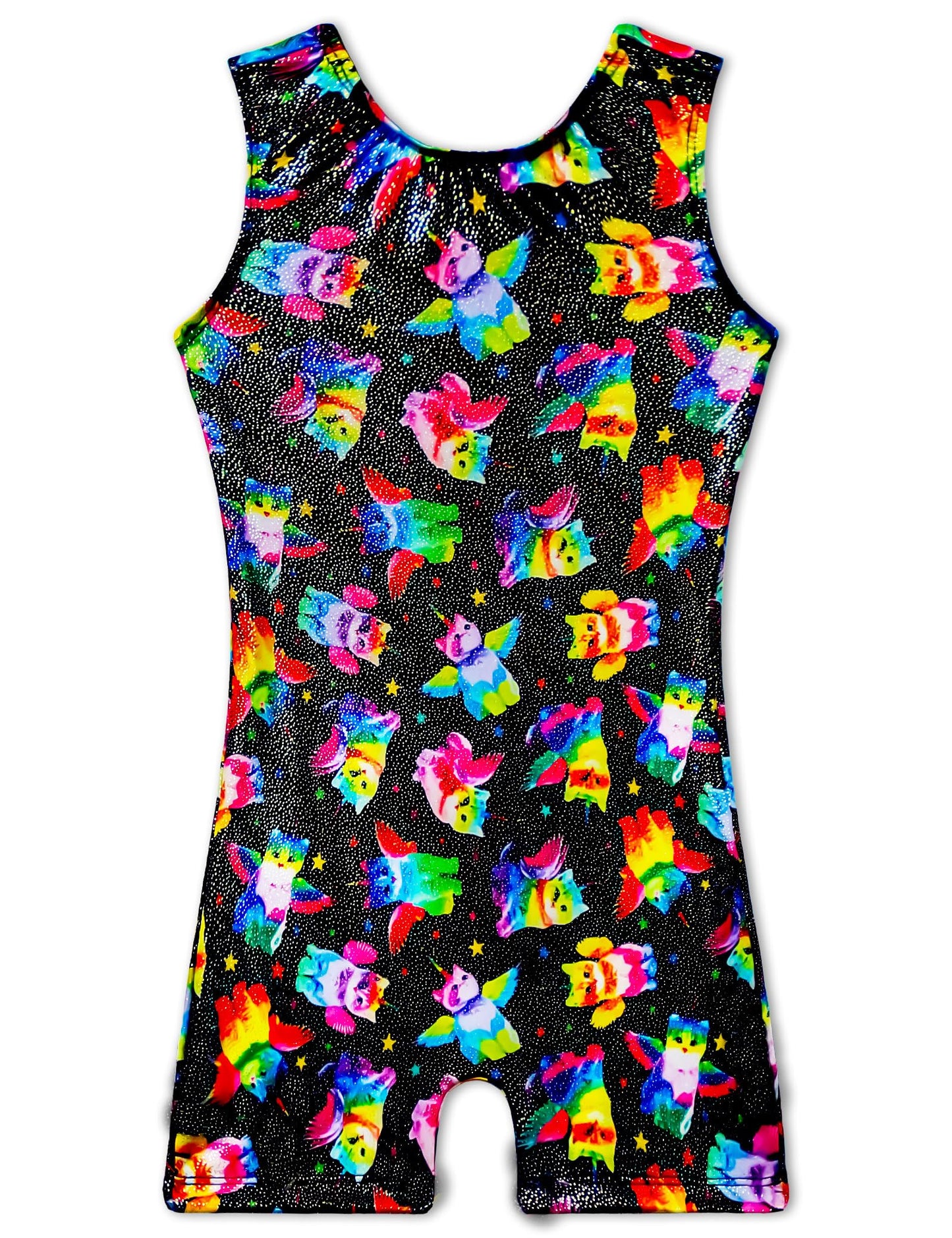 Gymnastics Leotards for Girls 5-6 Years Old Sparkle Black Cats Biketard with Shorts Classic One-Piece Sleeveless Unitard
