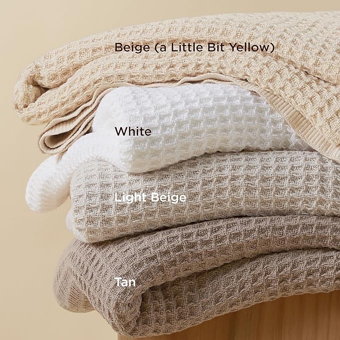 Bedsure 100% Cotton Large Blanket Oversized King for Bed - Breathable Waffle Weave Blanket for Summer Spring, Couch Cover, Tan, 120x94 inches