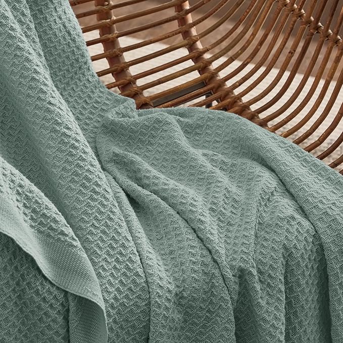 Bedsure 100% Cotton Blanket Twin XL Size for Bed - Breathable and Soft, Waffle Weave Blanket for Summer Spring, Sage Green, 66x90 inches