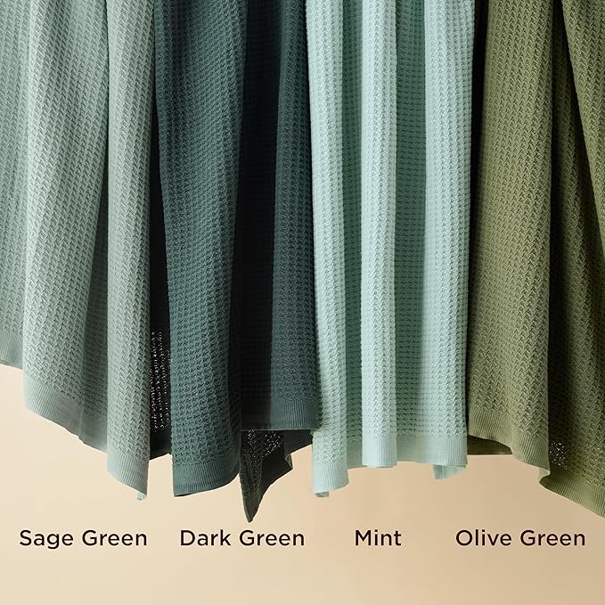 Bedsure 100% Cotton Blanket Twin XL Size for Bed - Breathable and Soft, Waffle Weave Blanket for Summer Spring, Sage Green, 66x90 inches