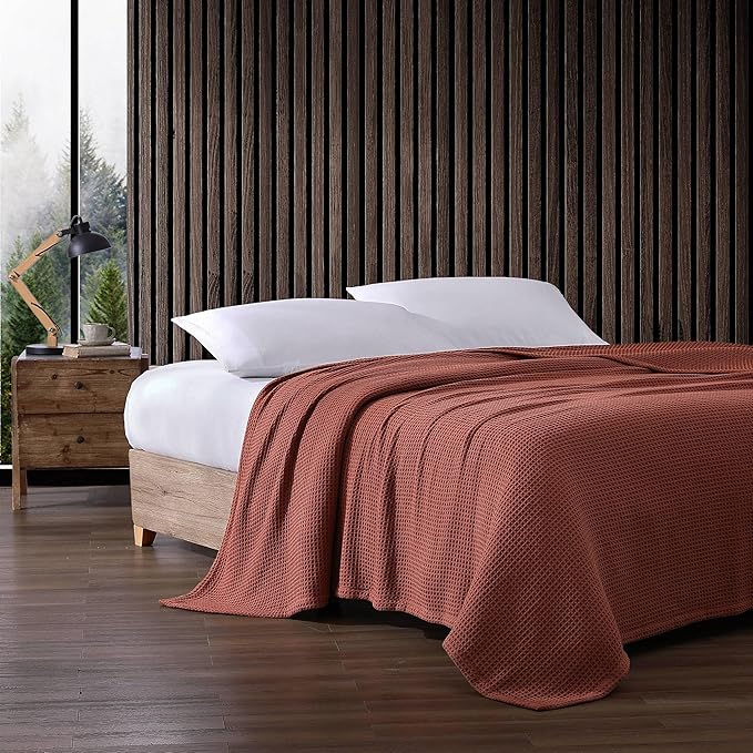 Eddie Bauer Blanket Soft Waffle Weave Bedding, Medium Weight Bedroom Decor, Softens Every Wash, Queen, Orange