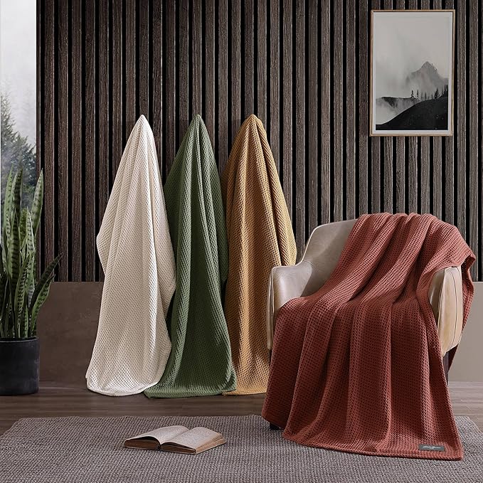 Eddie Bauer Blanket Soft Waffle Weave Bedding, Medium Weight Bedroom Decor, Softens Every Wash, King, Orange