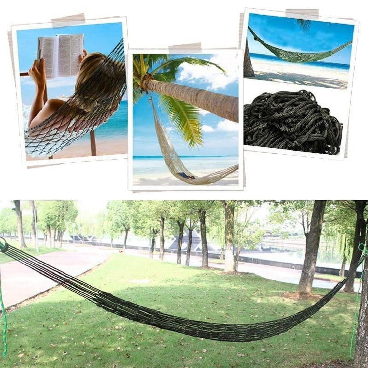 Nylon Mesh Outdoor Hammock with Tie Straps | Breathable Lightweight Design | 220lbs Weight Capacity | Portable Camping, Hiking, Backyard Use | 270x80cm Size | Durable Multi-Strand Rope