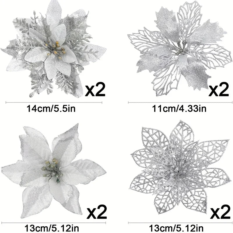Glitter Artificial Christmas Flowers Set