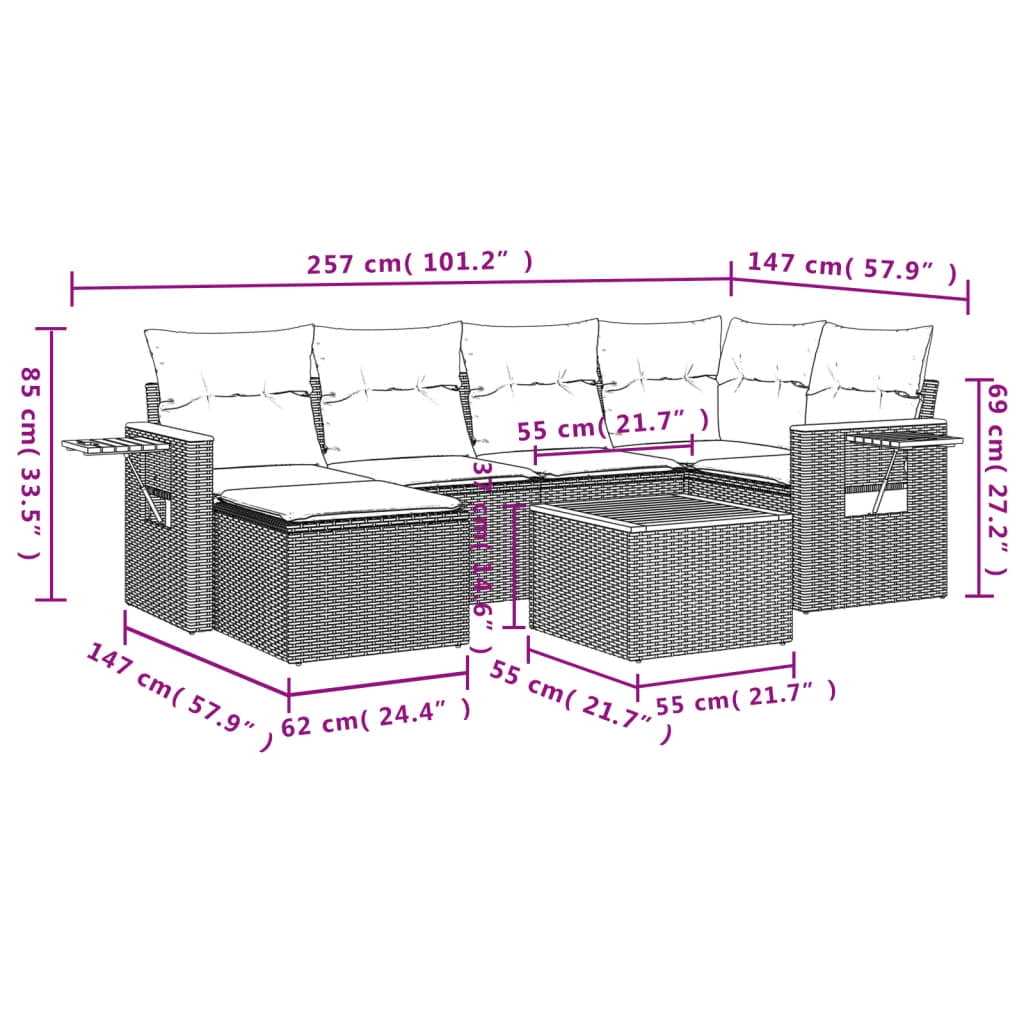 vidaXL Garden Sofa Set Grey PE rattan Large Modular Garden Sofa Set