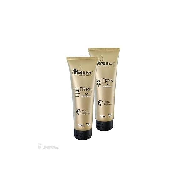 KALIVE Hair Mask for Deep Hydration & Repair - 8 oz. Keratin, Collagen Wheat Germ Care Products Dry, Damaged Hair. (Pack of 2)